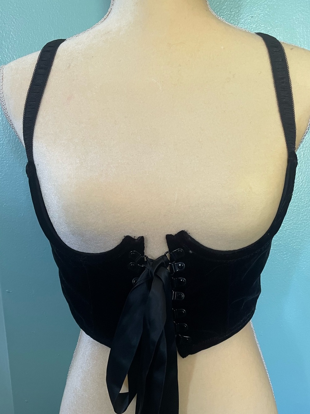 Black Velvet Under Bust Corset Bag with Satin Ribbon